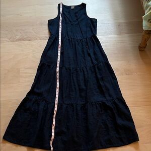 Magaschoni size XS / TP Navy Tiered 100% Linen Sleeveless Maxi Dress